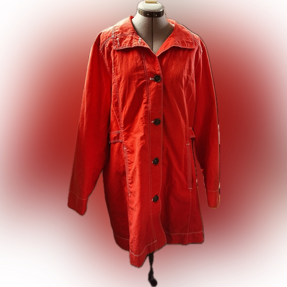 Eddie Bauer Vibrant Red Button-Front Trench Coat